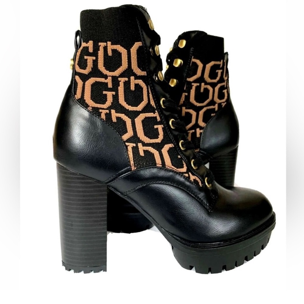 Guess Black and Brown Heeled Boots